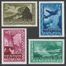Argentina 595-597,C60,MNH.Michel 585-588. Plan 1951.Pegasus,Train,Ship,Dolphin,