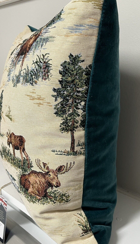 Hines of Oxford Mountain Elks 17" Tapestry Luxury cotton Pillow Velvet back NWT - Picture 6 of 7