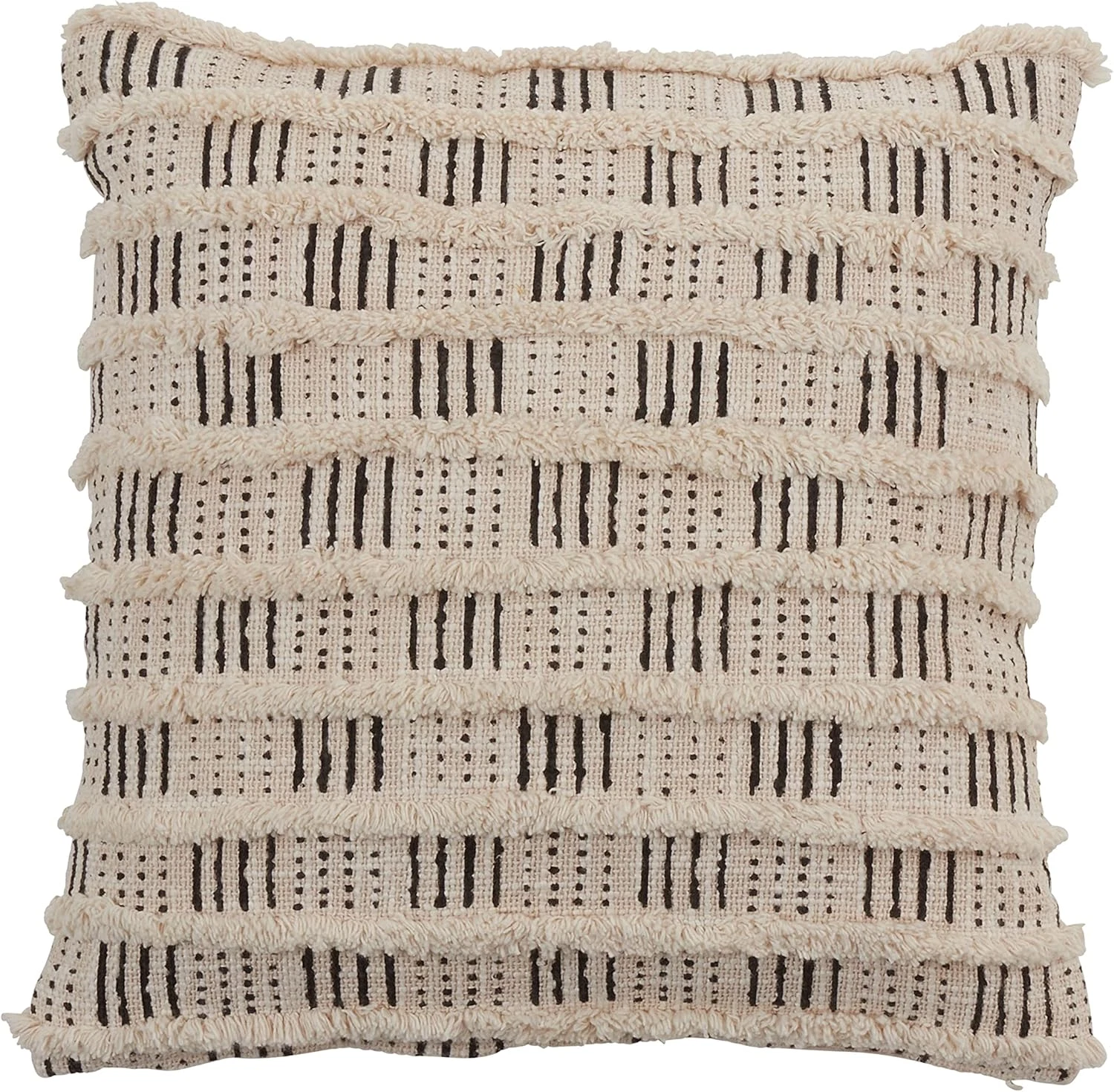 Macklin Tufted Block Print Throw Pillow, 18", Black/White, Down Filled