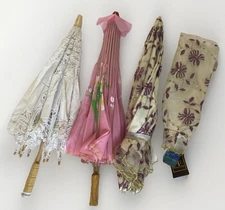 Lot Of 3 Parasols, White Lace From Venice, Pink Asian Style From Rome, Sparkly