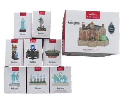 2025 Hallmark Disney Haunted Mansion Complete Set (9)Ornaments W/Mansion Topper