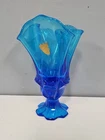 Vintage Fenton Glass Colonial Blue Valencia Footed Handkerchief Vase