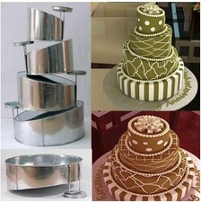 Set of 4 Round Topsy Turvy Slanted Angled Cake Pans Detachable Stands EUROTINS
