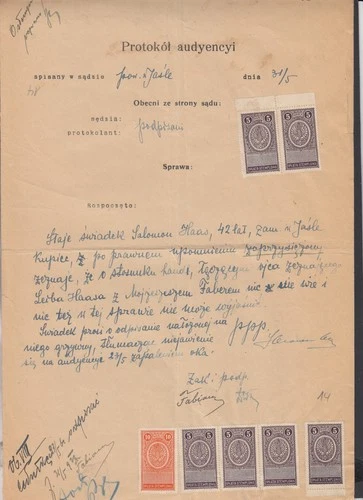 WA114/Poland document with 7 fee stamps o