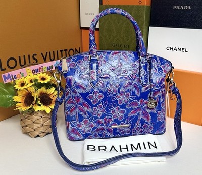  NWT! BRAHMIN Duxbury Sachel Vista Blue Torrone Genuine Leather Bag