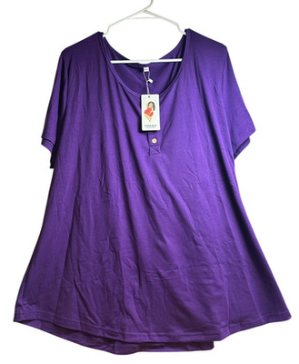 New Vislily Plus Size Collection Women's Short Sleeve Top Purple Size 2XL