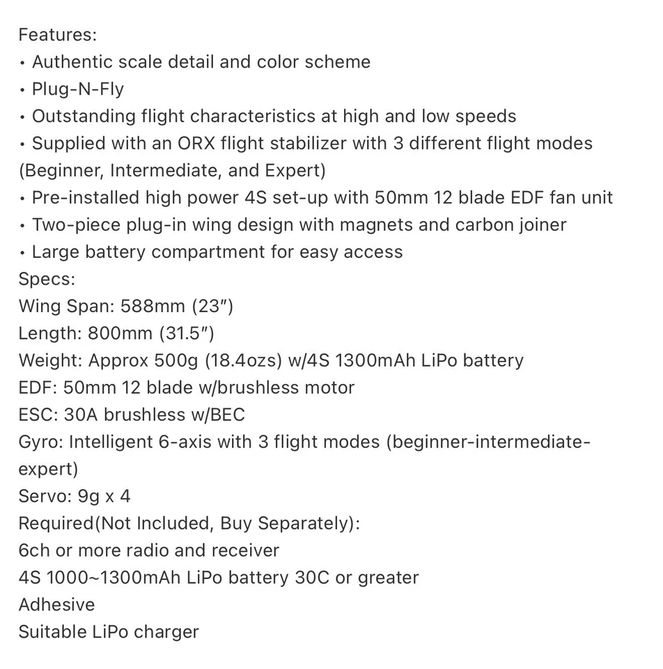 Estabilizador de vuelo Hobby King RC F-18 EDF (4S) 50 mm 12 hojas 588 mm WingSpan EPO Foto 3 de 4
