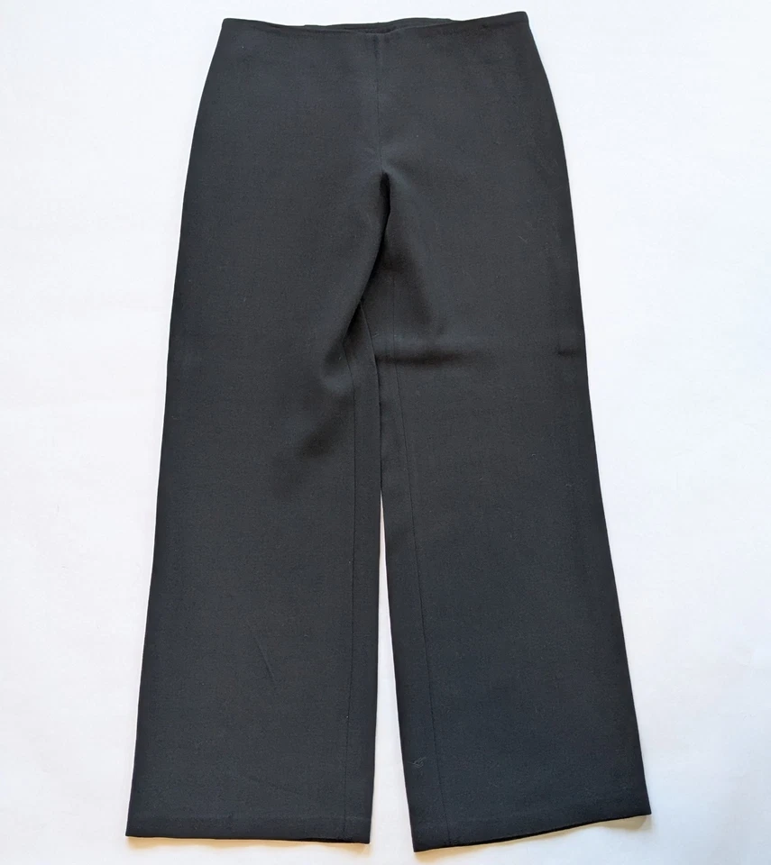 Calça Eileen Fisher mistura de lã perna larga azul marinho Culotte Palazzo feminina ajuste P M - Imagem 2 de 4