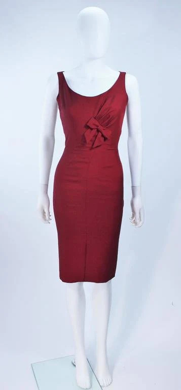 ELIZABETH MASON COUTURE Burgundy Silk Cocktail Dress w/ Bow image 3