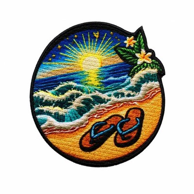 Retro Ocean Wave Flip flops Patch Iron-on Applique Clothing Vest Jacket Beach