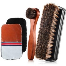 4 Pcs Horsehair Shine Shoes Brush Kit Polish Dauber Applicators Brown Black