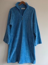 Norm Thompson Blue Textured Zip-Front Robe House Coat M Vintage