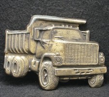 XB01146 VINTAGE 1970s CUT-OUT  DUMP TRUCK  TRUCKING ART MENS BRASS BELT BUCKLE