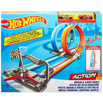 Hot Wheels Double Loop Dash Rennbahn - 3,6m inkl. 2 Autos Trackset - klappbar