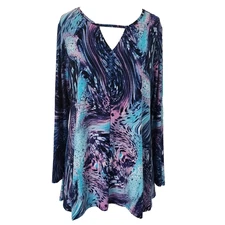 Attitudes by Renee Tunic Top Butter Soft Flowy Stretch Womens Size Large Cut Out