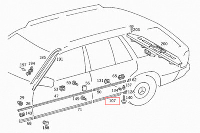 Mercedes-Benz Rear Left Door Lower Molding- 124-690-05-62 -For W124 300E & More