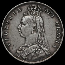 1887 Queen Victoria Jubilee Head Silver Half Crown, Near EF