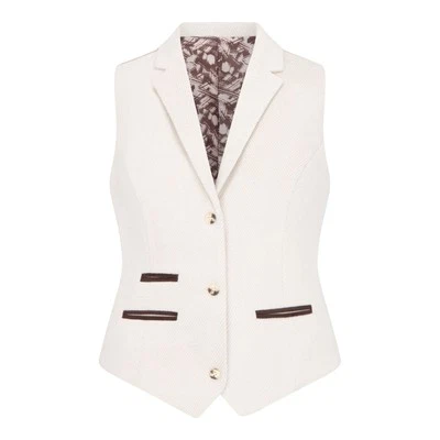Damen Beige Schmal Geschnittene Tweed Weste Wollmischung Vintage Elegant - Bild 1 von 4