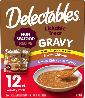 Lickable Treat Gravy Wet Cat Treat Variety Pack, Food Topper, Hydrating, Grain-F