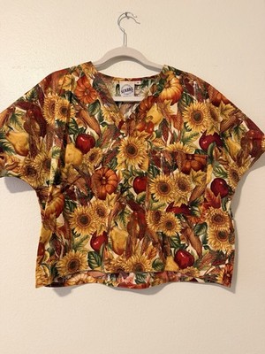 Women s S.C.R.U.B.S. V Neck Fall Harvest Print Size M