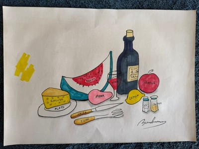 LUDWIG BEMELMANS drawing and painting on old paper signed stamped vintage