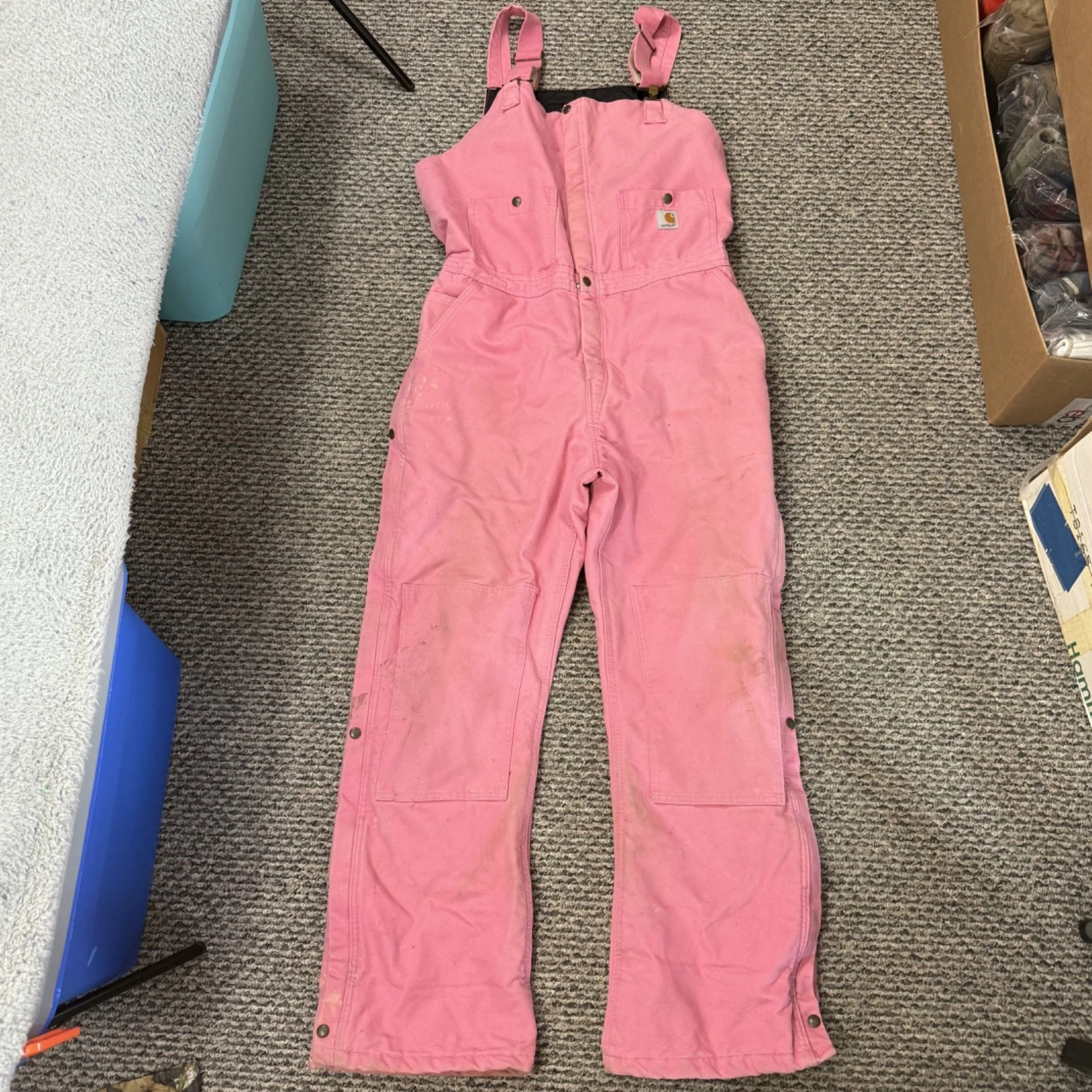 Carhartt Overalls Women’s 16/32 Pink Insulated Bib Double Knee Duck Canvas Work