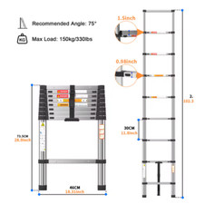 DayPlus Telescopic Ladder Stainless Steel Extendable Loft Ladder 150kg Load