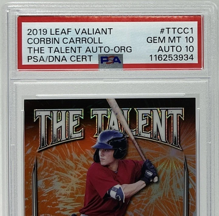 Corbin Carroll Rookie Auto PSA 10/10 - 2019 Leaf Valiant ‘The Talent-Orange’ /35 - Image 2 of 4