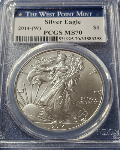 A 2014-W American Silver Eagle PCGS MS70 West Point- West Point Mint Label