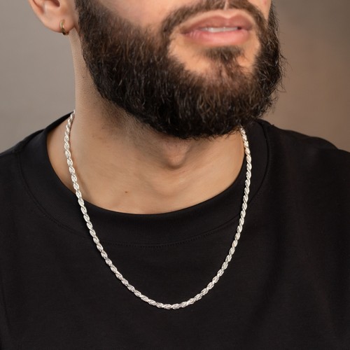 Collar de cadena de cuerda de plata esterlina 925 maciza para hombre Pori Jewelry 20" - Imagen 1 de 2