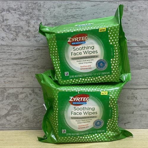 Zyrtec Soothing Face Wipes Removes Pollen Dust 2 PACKS 50 Towelettes