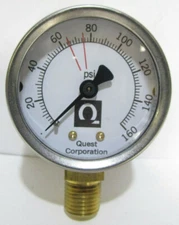 Quest 0-160 PSI Air Pressure Gauge 1/4" NPT  2" Face