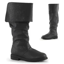 Black Pirate Fold Over Renaissance Fair Military Tall Bucket Costume Mens Boots