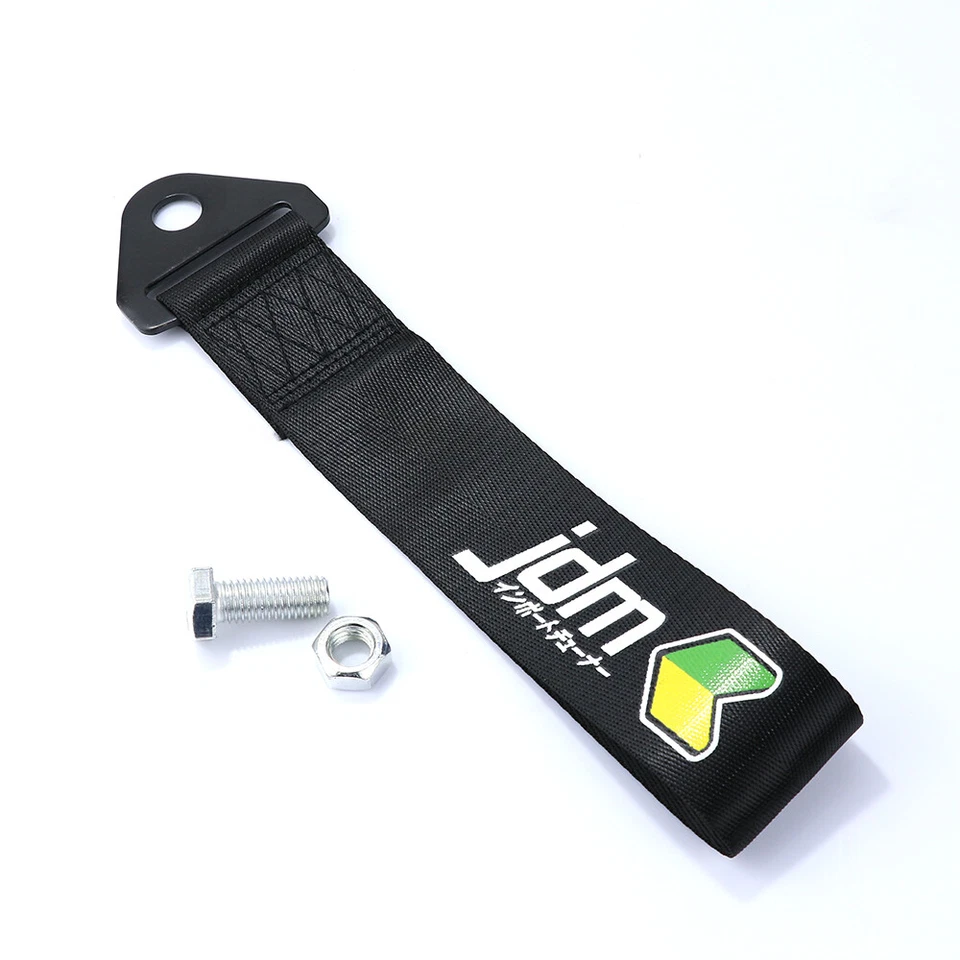 JDM High Strength Black Universal Nylon Car Trailer Tow Rope Towing Hook Strap - Imagem 3 de 4