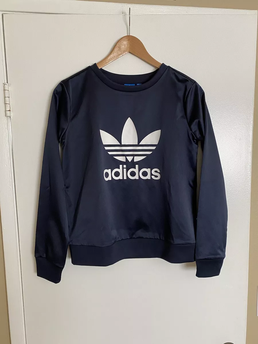 Adidas Originals Trefoil Satin Crewneck Sweater Top XS Navy eBay