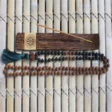 6mm Lava Rock VajraBodhi 108 beads knot tassel Mala necklace zazen Men's