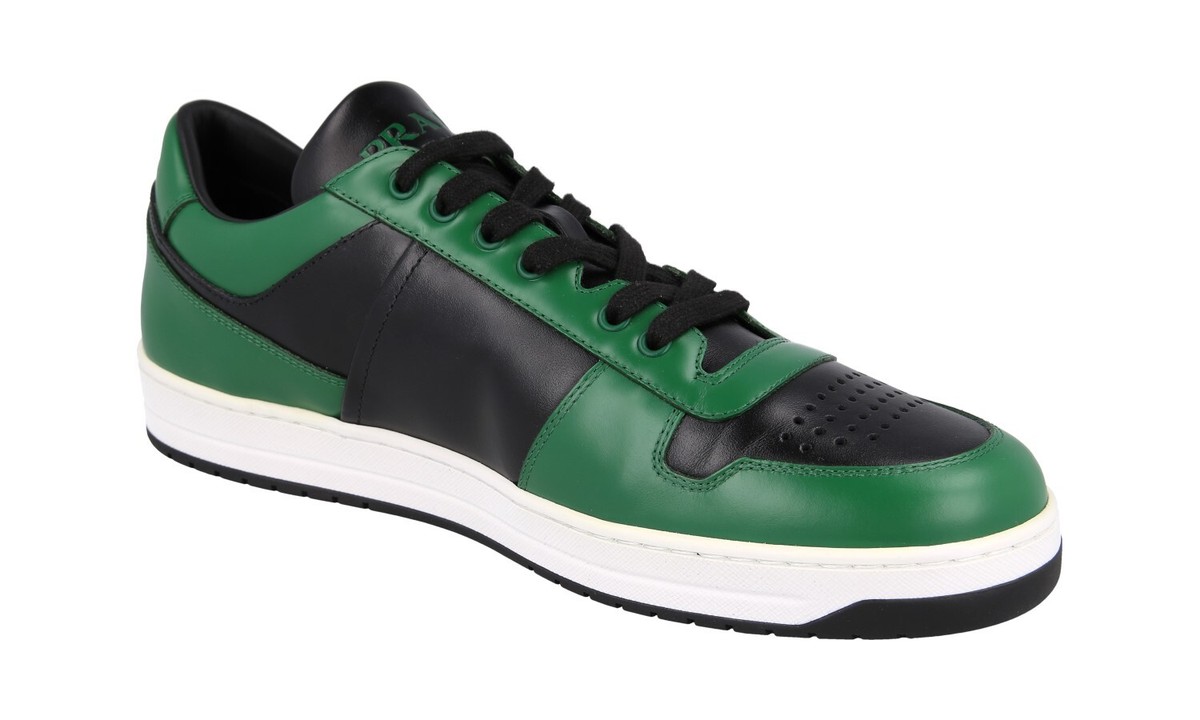 PRADA DOWNTOWN SNEAKERS SHOES 2EE364 BLACK GREEN WHITE NEW US 8.5
