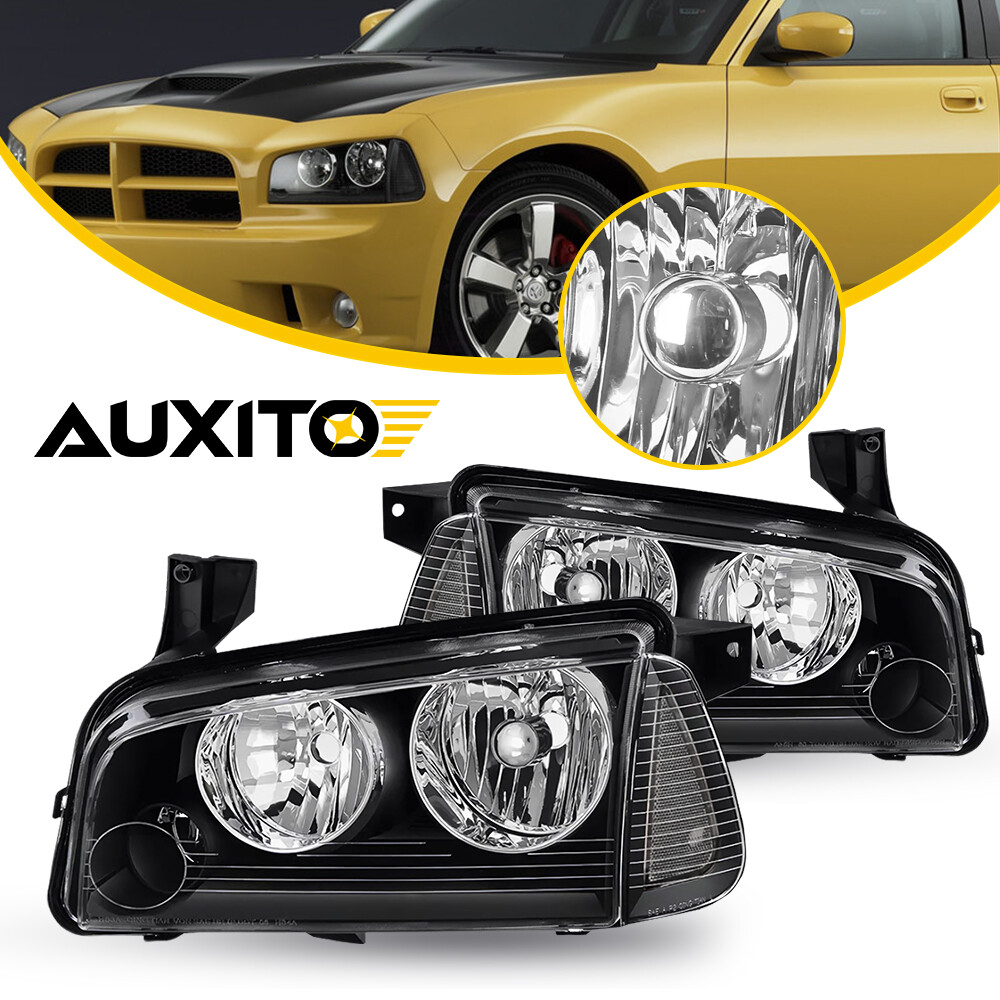 Black Headlights Assembly Clear Corner Lamps Pair For 2006-2010 Dodge Charger PU