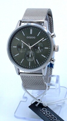 Oozoo Design Uhr Milanaisearmband Magnetverschluss silber/olive Ø40mm C10596sg