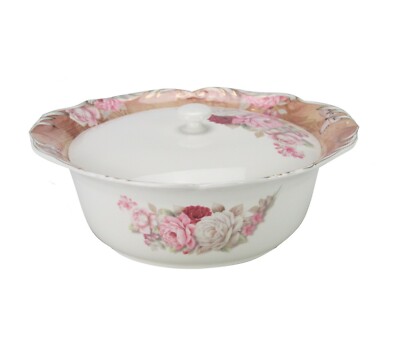 Porzellan Auflaufform mit Deckel groß rund Serviertisch Steingut floral