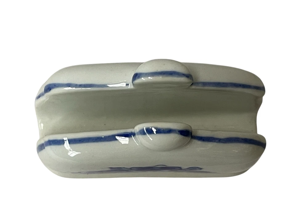 PORTATOVAGLIOLI IN CERAMICA BIANCA E BLU PORTA TOVAGLIOLO CARTA CM 11X9,5X4,5 - Immagine 2 di 2