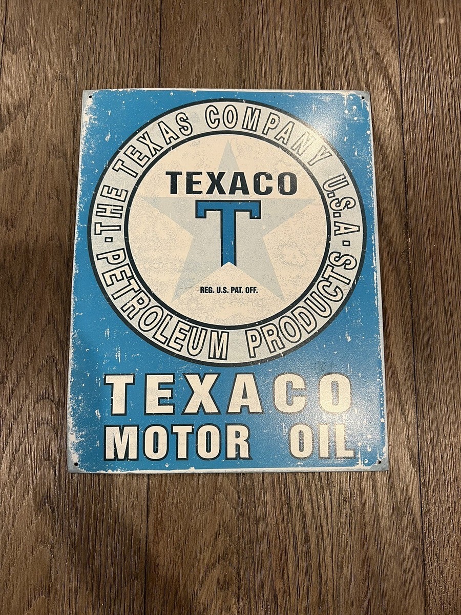 Retro TEXACO Gas Station Sign Chevron Texaco Metal Art Blue