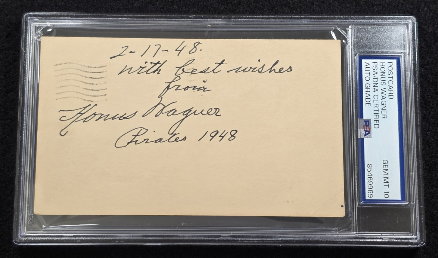 Honus Wagner Autographed Signed Rare 1948 Government Postcard-HOF-PIRATES-PSA 10 Auto 