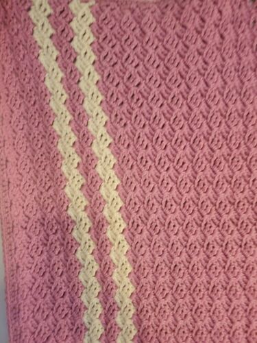  Knit Crochet Afghan Pink Cream Throw Blanket 48x60 Shabby Chic - Picture 1 of 9