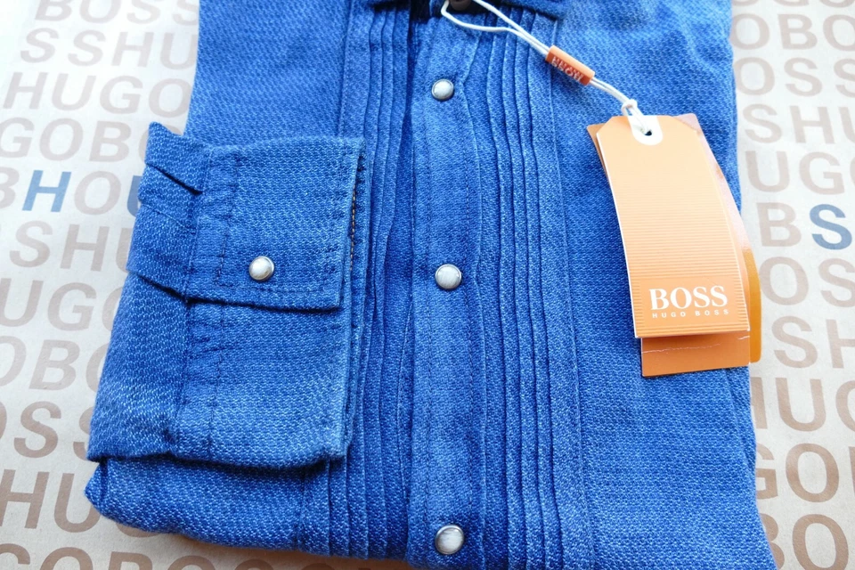 New Hugo BOSS mens blue knit cotton slim casual smart jeans suit shirt MEDIUM - Image 4 of 4