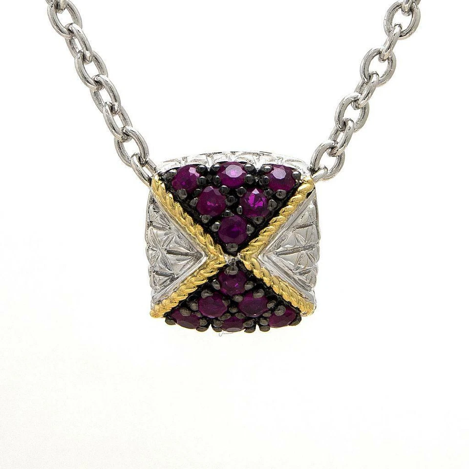 Andrea Candela Oro Amarillo 18k y Rubí Rojo Halo Cable Collar ACP311-R Regalo