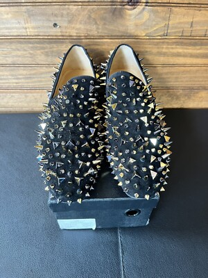 Used Ferucci Mens Black Spikes shoes size 11 Men FERUCCI Black Spikes Slippers Loafers Flat With Black  main image 3