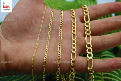 Echt Gold 18 Karat Beschauzeichen Figaro Kette Herren Halskette 1.5 MM Zu 7 - Bild 1 von 4