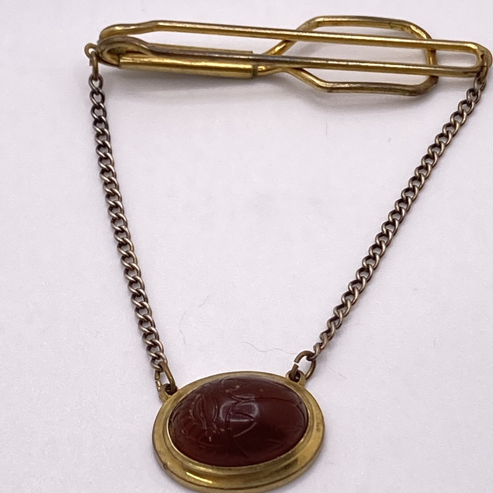 Cierre de clip de corbata de barra de campus vintage tallado color ámbar