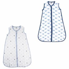 Hudson Baby Safe Sleep Wearable Muslin Sleeping Bag 2-Pack, Blue Whale and Blue
